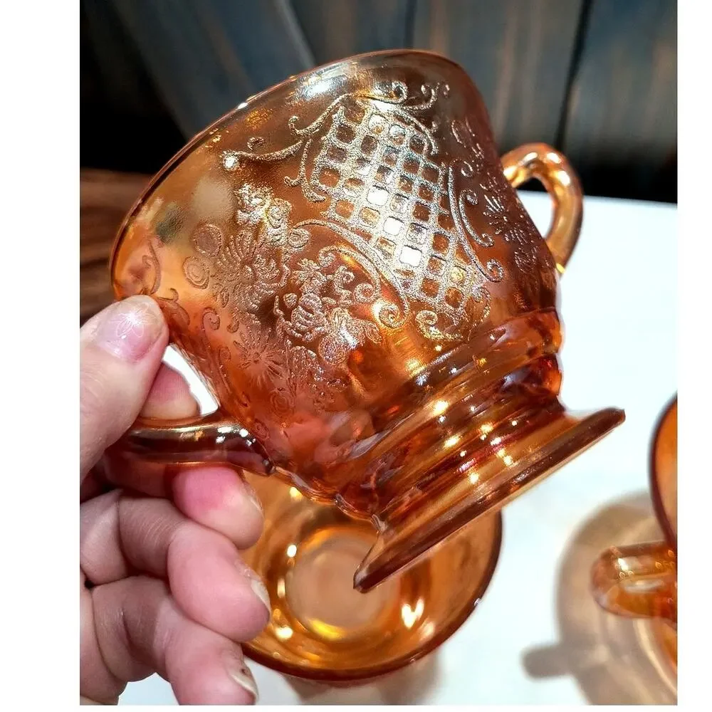 569. Set of 4 Pcs Federal Glass Normandie Bouquet Lattice Cream Sugar